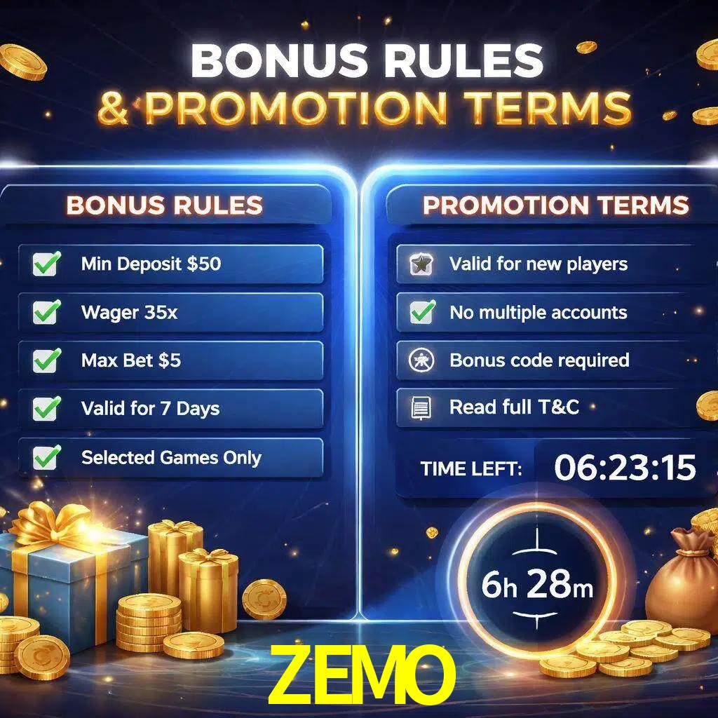 Reglas de promoción ZEMO y condiciones de bonos explicadas visualmente